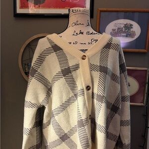 Urban Outfitters Cream and Gray Plaid Cardigan